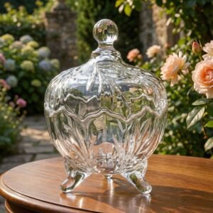 Caramelera de vidrio grande con pie