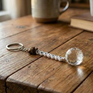 Llavero artesanal con piedra Ojo de tigre (Contra envidia)