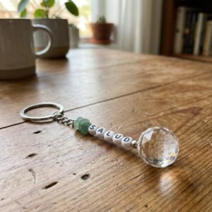 Llavero artesanal con piedra Cuarzo verde (Salud)