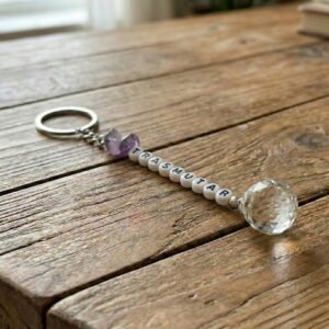 Llavero artesanal con piedra Amatista (Transmutar)